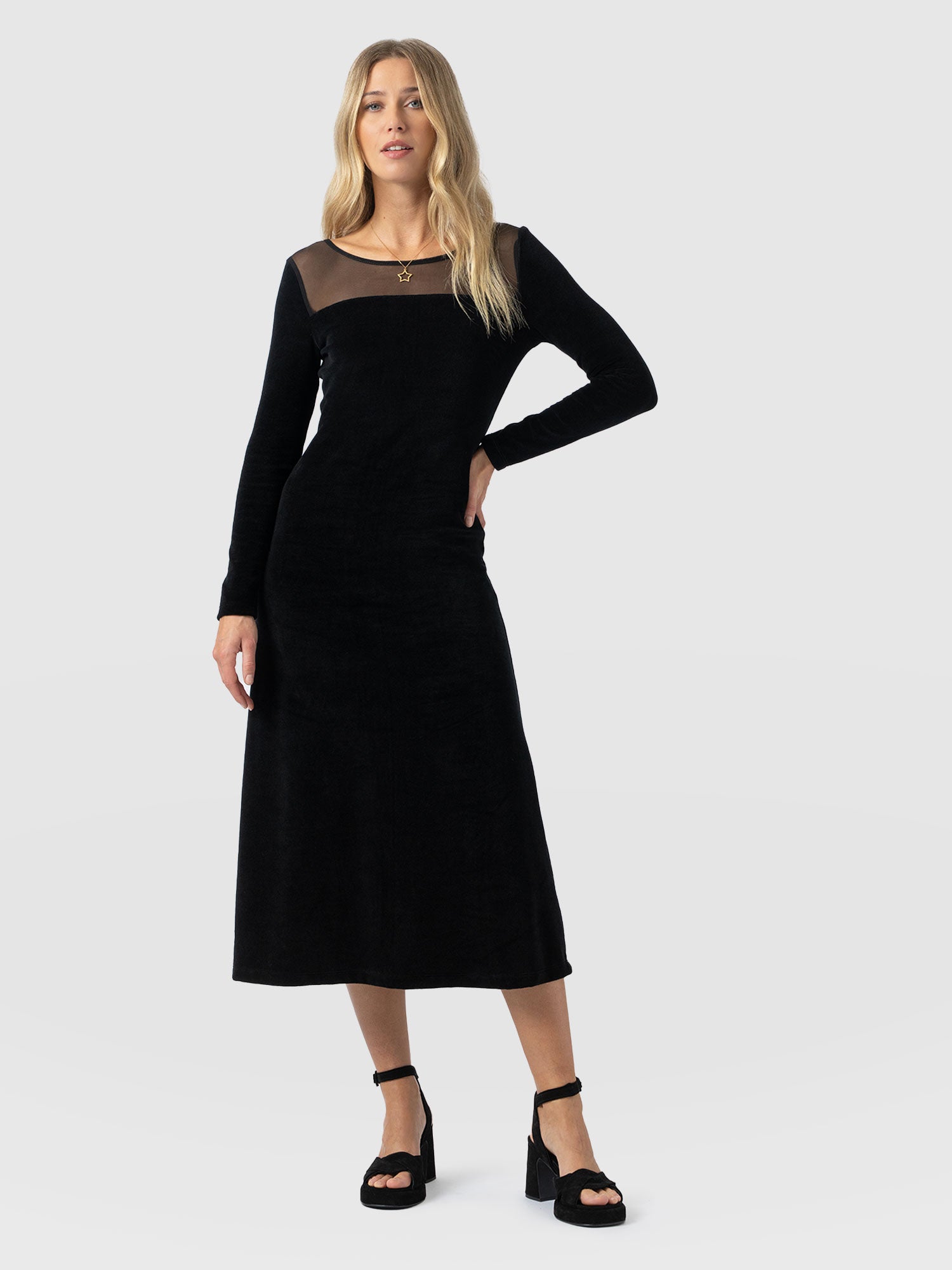 Storm Mesh Long Sleeve Dress - Black Velvet - Women's Dresses | Saint + Sofia® EU